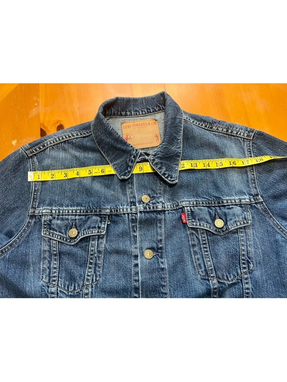 Vtg 92 Levi’s Made in USA 70529 Trucker Jacket Leather Patch Black Metal Art L - Picture 11 of 14